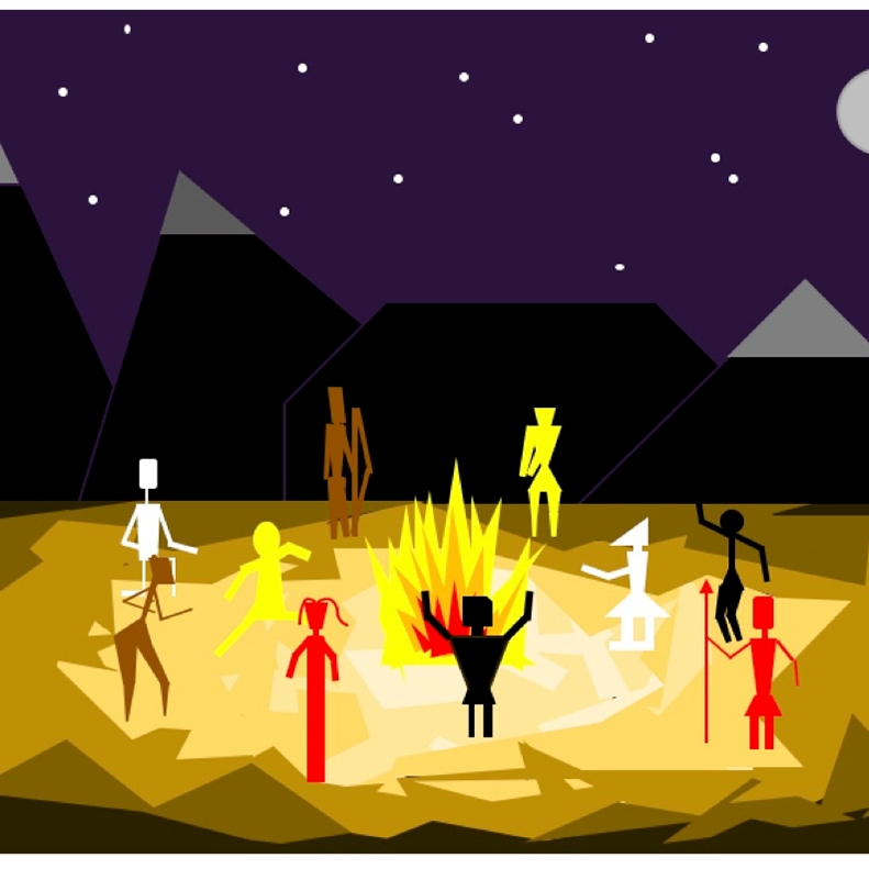 Illustration of people around a campfire